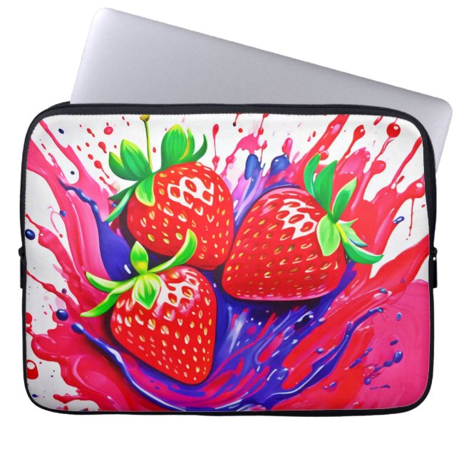 Vibrant Strawberry Stänk Laptop Fodral (Framsidan)