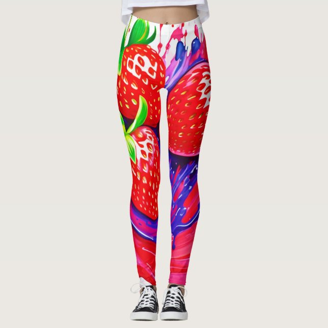 Vibrant Strawberry Stänk Leggings (Framsida)