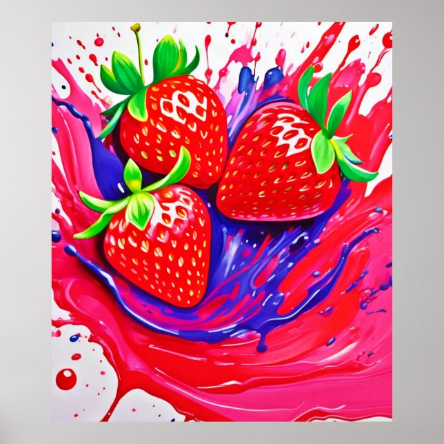 Vibrant Strawberry Stänk Poster (Framsidan)