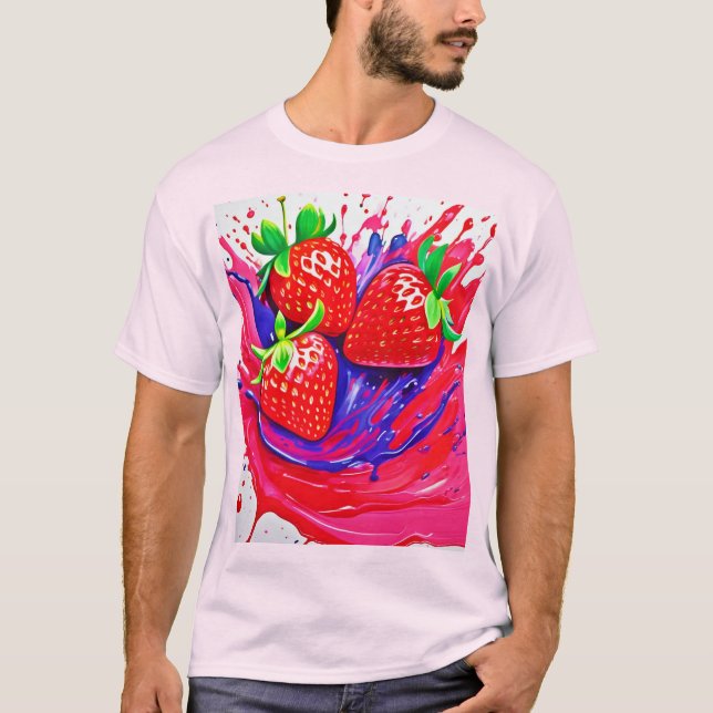 Vibrant Strawberry Stänk T Shirt (Framsida)