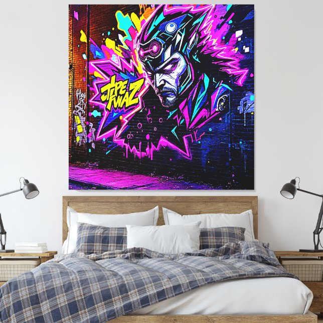 Vibrant Street Art Glow Canvastryck (Insitu (sovrum))