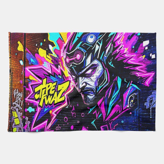 Vibrant Street Art Glow Kökshandduk (Horisontell)