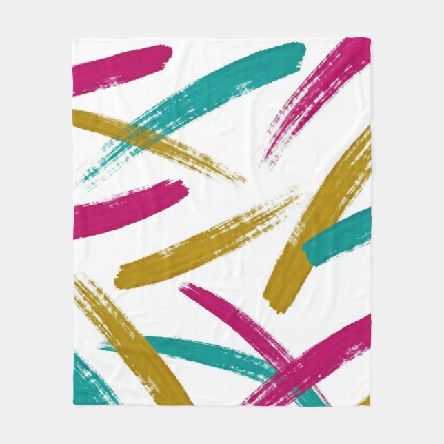 Vibrant Strokes,Teal, Magenta & Mustard pattern Fleecefilt (Framsidan)