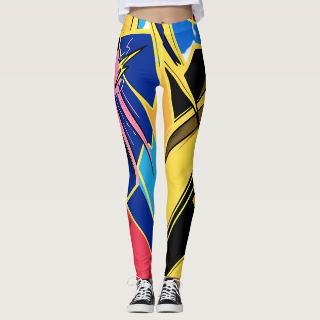 Vibrant Stylized Portrait with Abstract Elements Leggings (Framsida)