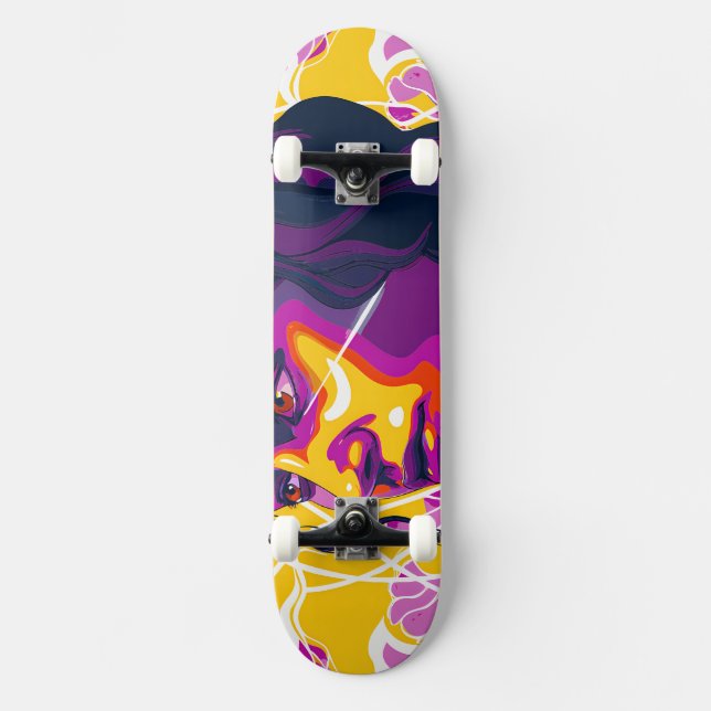 Vibrant Stylized Portrait with Abstract Elements Mini Skateboard Bräda 18,5 Cm (Framsida)