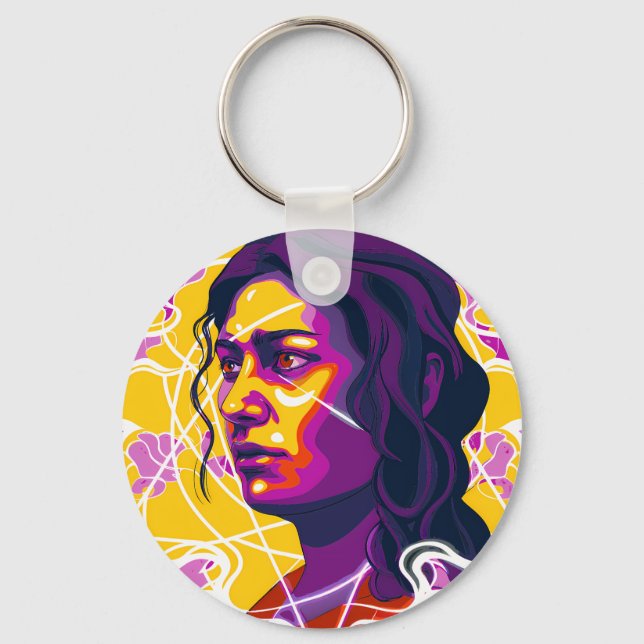 Vibrant Stylized Portrait with Abstract Elements Nyckelring (Framsida)