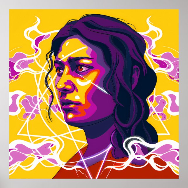 Vibrant Stylized Portrait with Abstract Elements Poster (Framsidan)