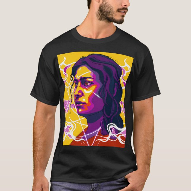 Vibrant Stylized Portrait with Abstract Elements T Shirt (Framsida)