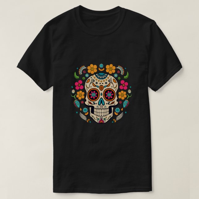 Vibrant Sugar Skull Fiesta - Dia De Los Muertos T Shirt (Design framsida)