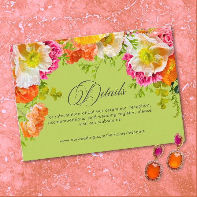Vibrant Summer Floral Lime Orange Pink Wedding Tilläggskort (Vibrant Summer Floral Lime Orange Pink Wedding Enclosure Card)