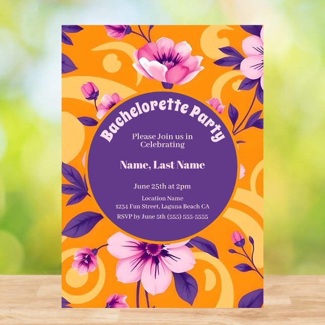 Vibrant Summer Flower Mönster - Dopamin Dressing Inbjudningar (Vibrant Summer Flower Pattern – Dopamine Dressing-Bachelorette Party Invitation)