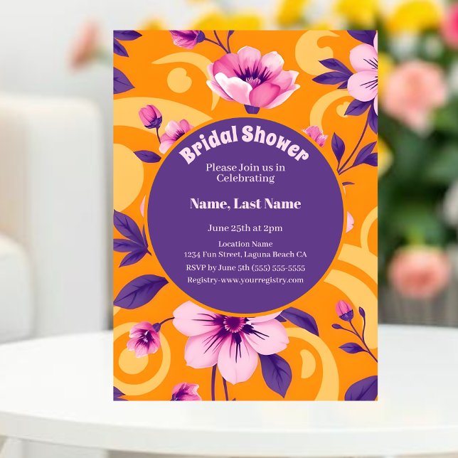 Vibrant Summer Flower Mönster - Dopamin Dressing Inbjudningar (Vibrant Summer Flower Pattern – Dopamine Dressing-Bridal Shower Invitation )
