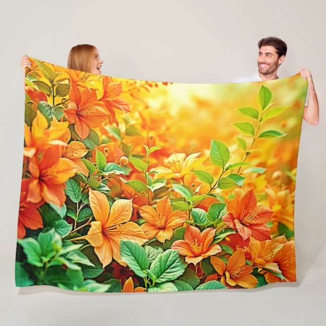 Vibrant Summer Flowers Fleecefilt (På plats)