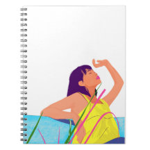 Vibrant Summer Girl Anteckningsbok – Färg Popkonst