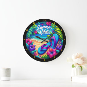 Vibrant "Summer Vibes" Beach Wall Stor Klocka