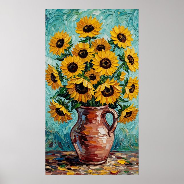 Vibrant Sunflowers Impasto Oil Painting Poster (Framsidan)