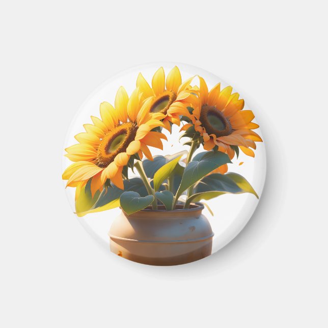 Vibrant Sunflowers in a Rustic Pot Magnet (Framsidan)