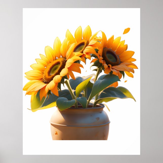 Vibrant Sunflowers in a Rustic Pot Poster (Framsidan)