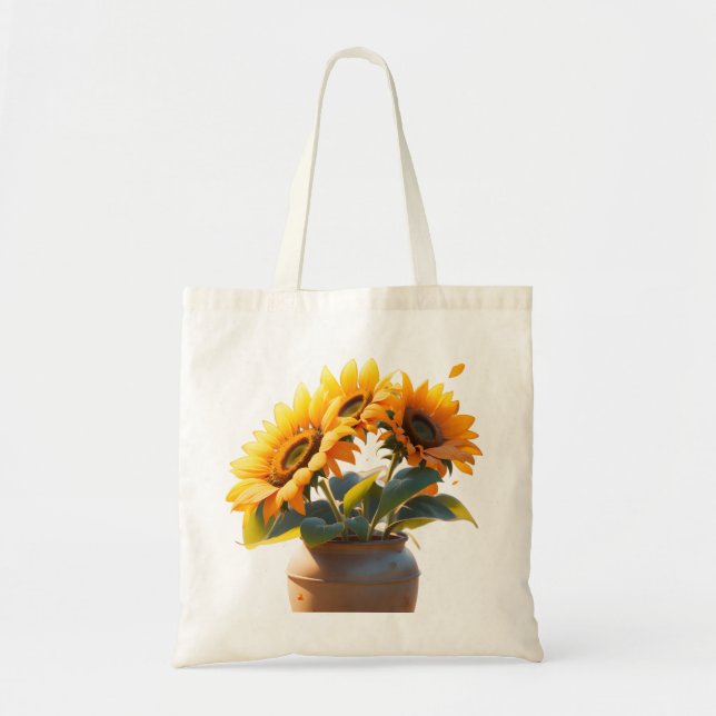 Vibrant Sunflowers in a Rustic Pot Tygkasse (Framsidan)