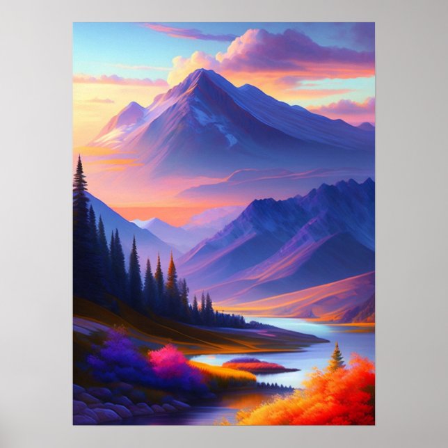 Vibrant Sunrise Ligcape Digital Painting Print Poster (Framsidan)