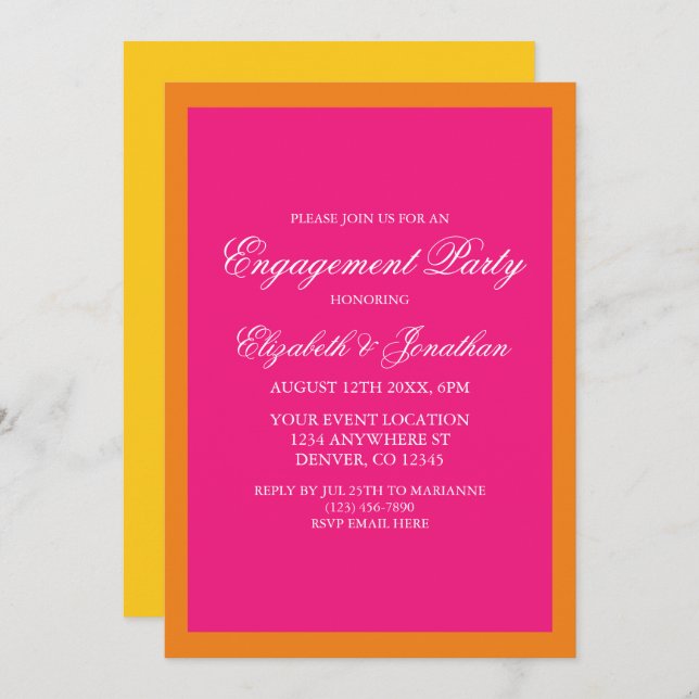 Vibrant Sunrise-minimalistisk Förlovningsfest Inbjudningar (Fram/baksida)