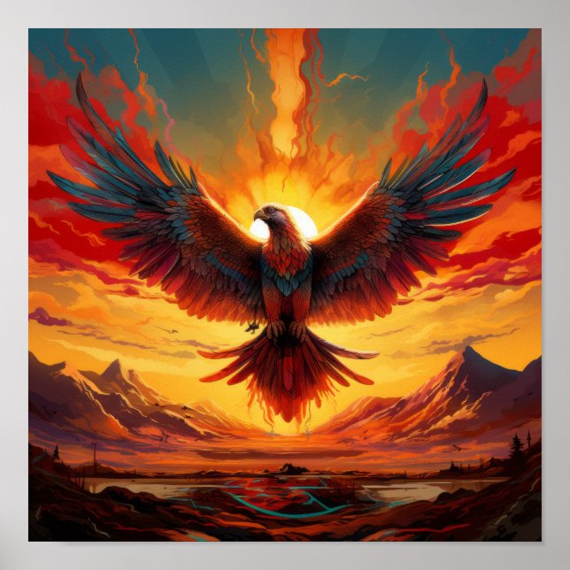 Vibrant Sunrise Phoenix Poster - Majestic Wildlife (Framsidan)