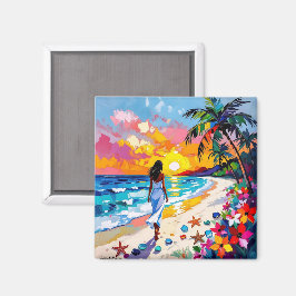 Vibrant Sunset Abstract Beach Scene   Magnet