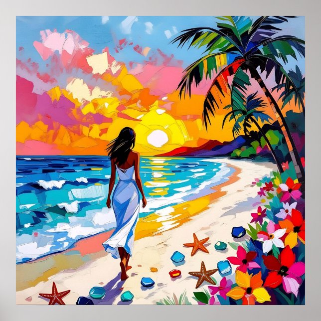 Vibrant Sunset Abstract Beach Scene Poster (Framsidan)