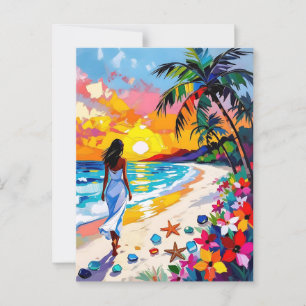 Vibrant Sunset Abstrakt Beach Scene Vykort