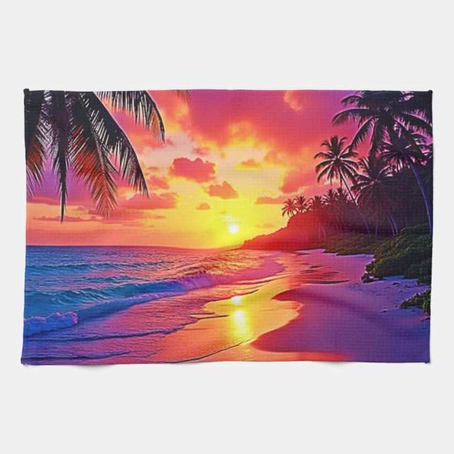 Vibrant Sunset Beach Dream Design Kökshandduk (Horisontell)