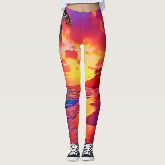 Vibrant Sunset Beach Dream Design Leggings (Framsida)