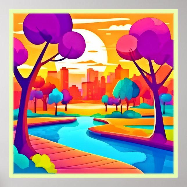 Vibrant Sunset City Park Poster (Framsidan)