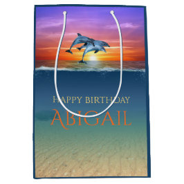 Vibrant Sunset Dolphins Jumping Ocean Birthday
