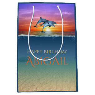 Vibrant Sunset Dolphins Jumping Ocean Birthday