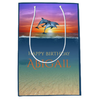 Vibrant Sunset Dolphins Jumping Ocean Birthday