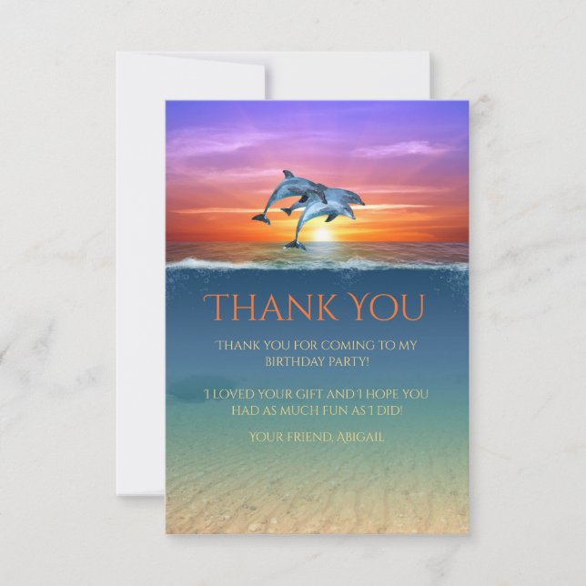 Vibrant Sunset Dolphins Jumping Ocean Birthday Tack Kort (Framsida)