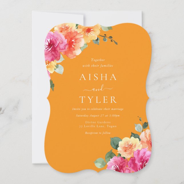Vibrant Sunset Glow Floral Watercolor Wedding Inbjudningar (Framsida)