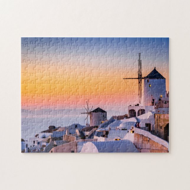 Vibrant sunset i Oia, Santorini Pussel (Horisontell)
