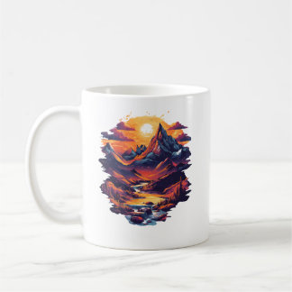 Vibrant Sunset Mountain and River Waterfall nature Kaffemugg