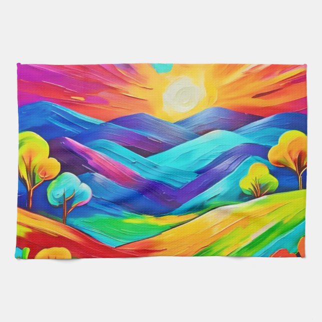 Vibrant Sunset Mountain Art-utskrift Kökshandduk (Horisontell)