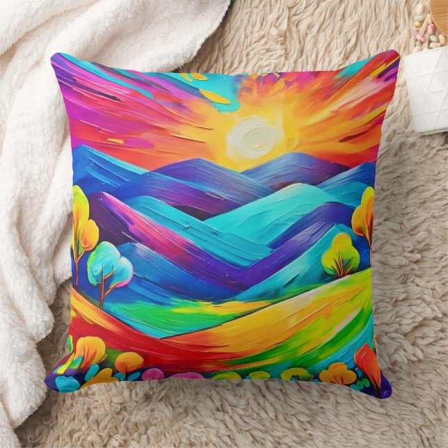Vibrant Sunset Mountain Art-utskrift Kudde (Filt)