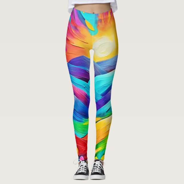Vibrant Sunset Mountain Art-utskrift Leggings (Framsida)