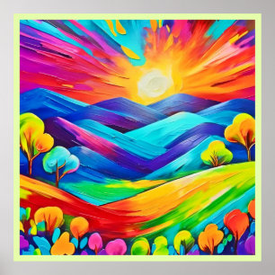 Vibrant Sunset Mountain Art-utskrift Poster