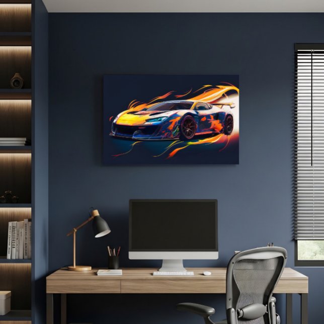 Vibrant Supercar Racing Digital Flames Canvastryck (Skapare uppladdad)
