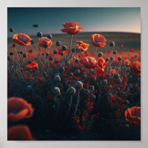 Vibrant Surreal Poppy Fält Poster