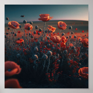Vibrant Surreal Poppy Fält Poster