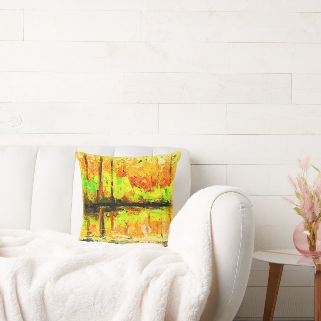 "Vibrant Swamp Forest" Cute Painting. Köp nu Kudde (Soffa)