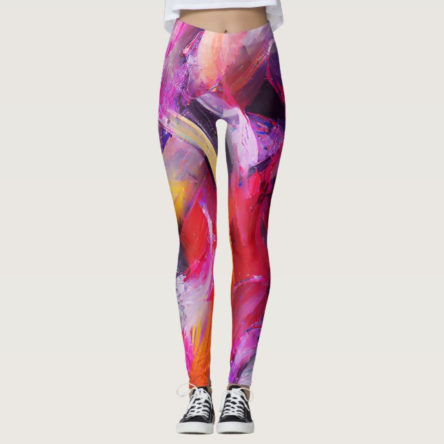 Vibrant Swirling Red Rolors Leggings (Framsida)