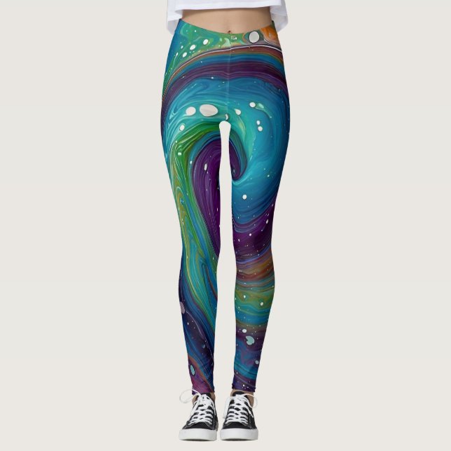 "VIBRANT SWIRLS: A CAPTIATING MARBLING DIP DESIGN LEGGINGS (Framsida)