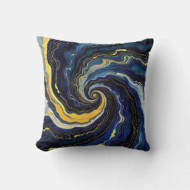 Vibrant Swirls of Blue and Gold 2 Kudde